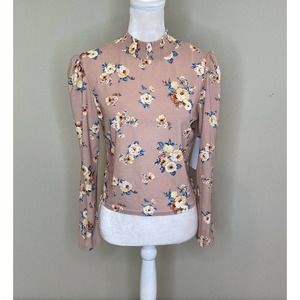 NWT ROOMMATES Floral Smocked Mock Neck Blouse M